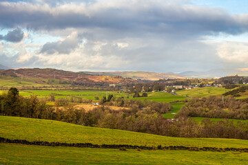 A view of the Ken valley landscape in the Glenkens, with Dalry in the distance