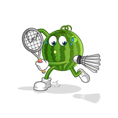 watermelon playing badminton illustration. character vector