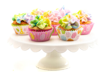 Pastel Rainbow Frosted Easter Cupcakes  on a White Background
