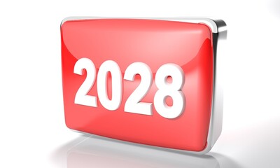 2028 glossy red box on white background - 3D rendering illustration