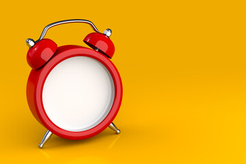 Customizable Red Classic Alarm Clock on Yellow Background 3D Illustration