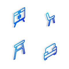 Set Isometric line Armchair, Chest of drawers, Chair and icon. Vector.