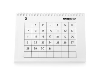 Flip paper calendar on white background