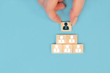 Human resource management, recruitment, selecting good leader or staff concept. Hand choosing...