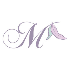 feathers and letter m, vector