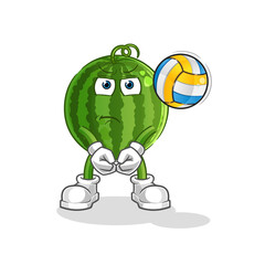 Obraz premium watermelon play volleyball mascot. cartoon vector