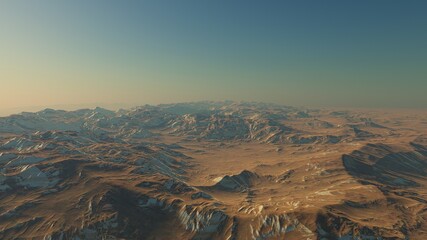 Exoplanet fantastic landscape. Beautiful views of the mountains and sky with unexplored planets. 3D illustration.