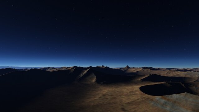 Exoplanet fantastic landscape. Beautiful views of the mountains and sky with unexplored planets. 3D illustration.