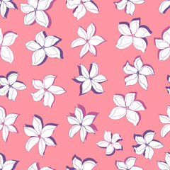  seamless pattern multicolored flowers with shadow. Botanical illustration for wallpapers, textiles, fabrics, wrapping paper, postcards, backgrounds.