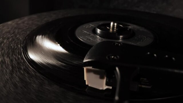 Vinyl record player in close-up - extreme macro shot