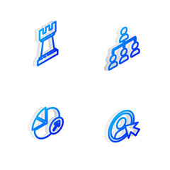 Set Isometric line Hierarchy organogram chart, Chess, Financial growth and Create account screen icon. Vector.