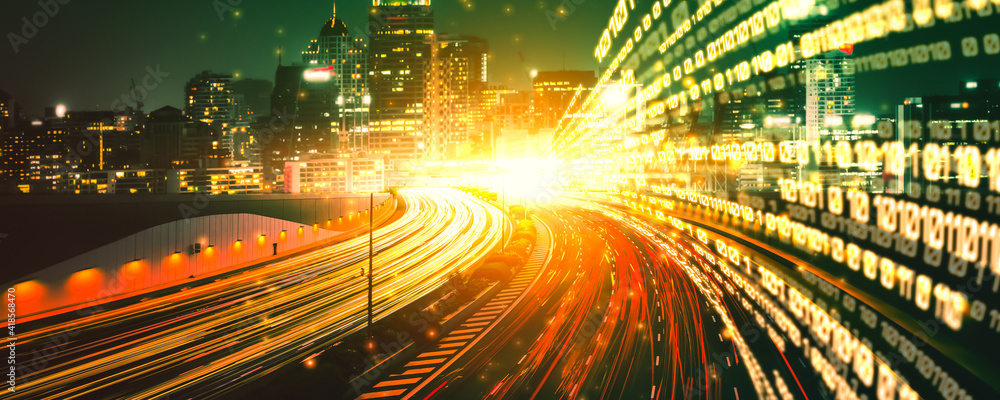 Aufkleber digital data flow on road with motion blur to create vision of fast speed transfer . concept of futu