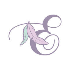 feathers and letter e, vector
