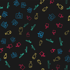 Set line Protest, Police rubber baton, Broken bottle as weapon and Stage stand or tribune on seamless pattern. Vector.