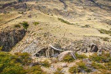 Suspension bridge across the Aviles River, Patagonia National Park, Aysen, Patagonia, Chile