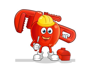 Red Apple plumber cartoon. cartoon mascot vector