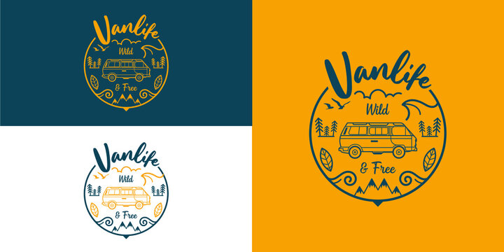 VANLIFE - VAN - STICKER - LABEL - LOGO - YELLOW - BLUE - WILD AND FREE - GRAPHIC DESIGN - ILLUSTRATION