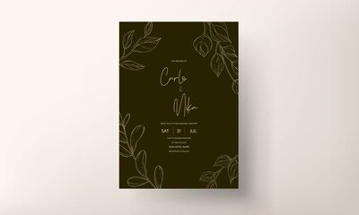 Gold leaf wedding invitation card template design