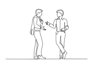 Standing two men emotionally speaking and gesturing