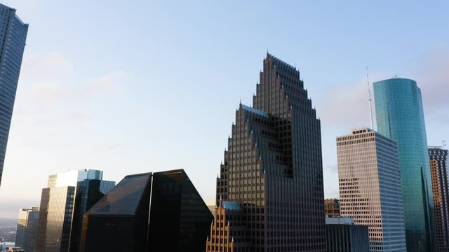 Aerial View of Houston's TC Energy Building and JP Morgan Chase Tower at Sunrise