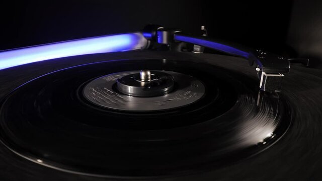 Vinyl record player in close-up - extreme macro shot