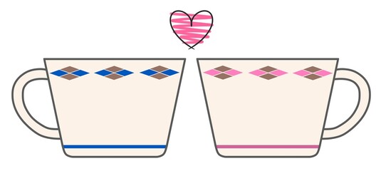 A pair of cups with a pink love heart