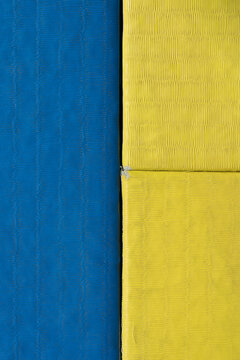 Judo Tatami. Top View, Yellow-blue Color. Background, Texture