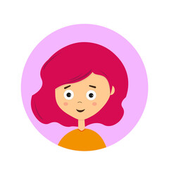 female expression. Vector illustration. Emoji with joy happy smile facial expression