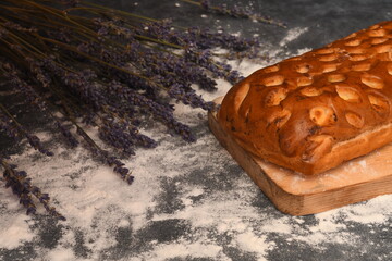 baked goods on a board flour and lavender