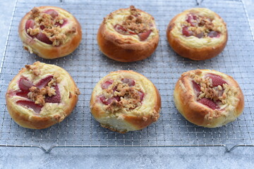 Fresh baked pastry buns with strawberry