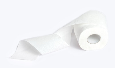 Roll of toilet paper on a white background.