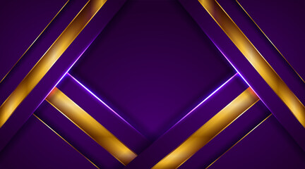 Luxury golden line background elegant purple shades in 3d abstract style. Luxurious gold illustration modern template deluxe overlap layer design