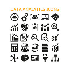 Data analytics icons set on white background.