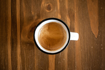 cup of coffee on wooden table