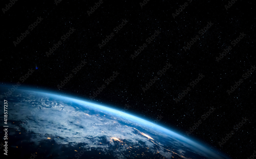 Poster planet earth globe view from space showing realistic earth surface and world map as in outer space p