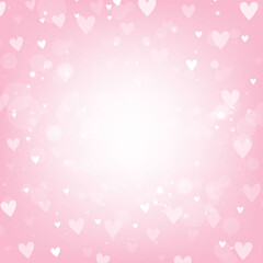 Valentines Day background with hearts and bokeh lights. Pink love background with hearts and sparkle lights.
