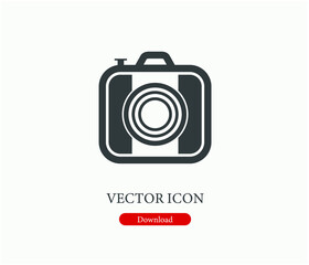 Camera vector icon.  Editable stroke. Linear style sign for use on web design and mobile apps, logo. Symbol illustration. Pixel vector graphics - Vector