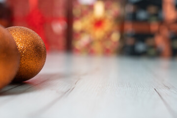 Christmas tree cake on the first floor, and fuzzy colorful gift boxes on the second.