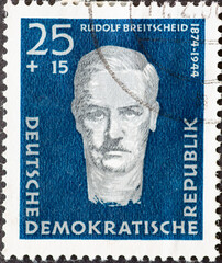 GERMANY, DDR - CIRCA 1957 : a postage stamp from Germany, GDR showing a portrait of the SPD...