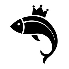 Fish icon black silhouette. Fishing logo symbol. Premium fish with a crown. Vector 10EPS - 418580036