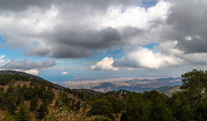 Naklejka premium Mount Olympus, highest peak of the island of Cyprus. Troodos mountains