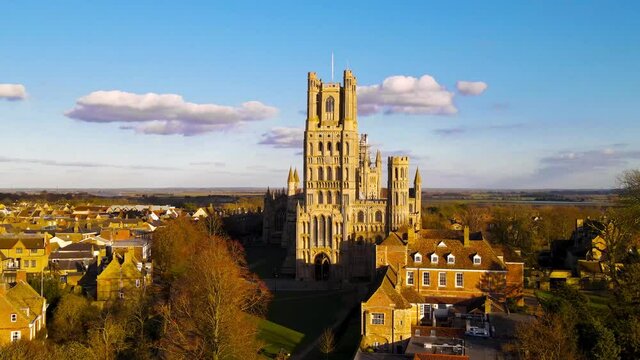 The aerial view of cathedral of Ely, a city in Cambridgeshire, England, UK