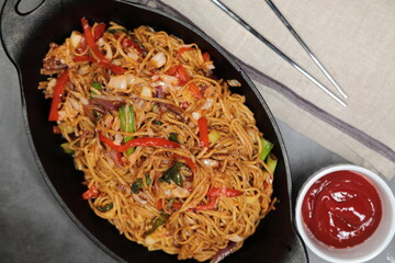Indian version of Chinese Vegetarian Chow mein - Indo-Chinese Chow mein