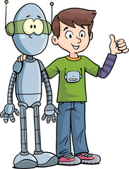 robot and the boy successfully solve the task together