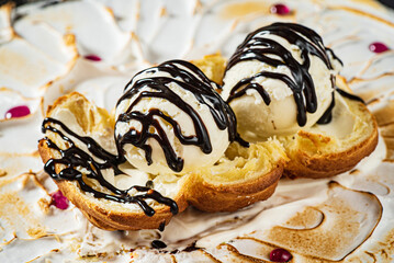 dessert with ice cream and chocolate