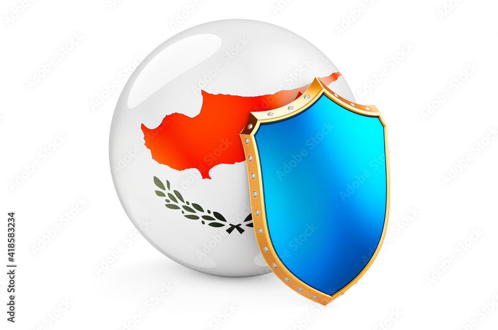 Poster cypriot flag with shield. protect of cyprus concept, 3d rendering