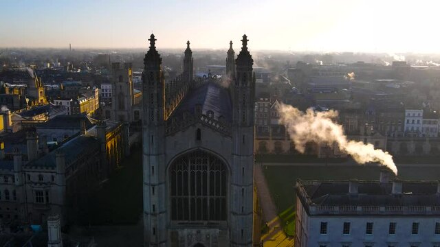 The aerial view of Kings college in Cambridge, a city on the River Cam in eastern England, UK