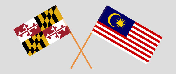 Crossed flags of the State of Maryland and Malaysia. Official colors. Correct proportion