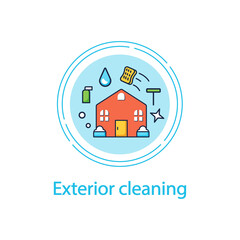 Fototapeta premium Exterior cleaning concept line icon. Additional cleanup service. Cleaning team. Environmental care. Architecture preservation. Outdoor cleanup concept.Vector isolated conception metaphor illustration