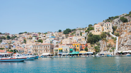 Fototapeta na wymiar Beautiful view of colorful Symy port, Dodecanese, Greece
